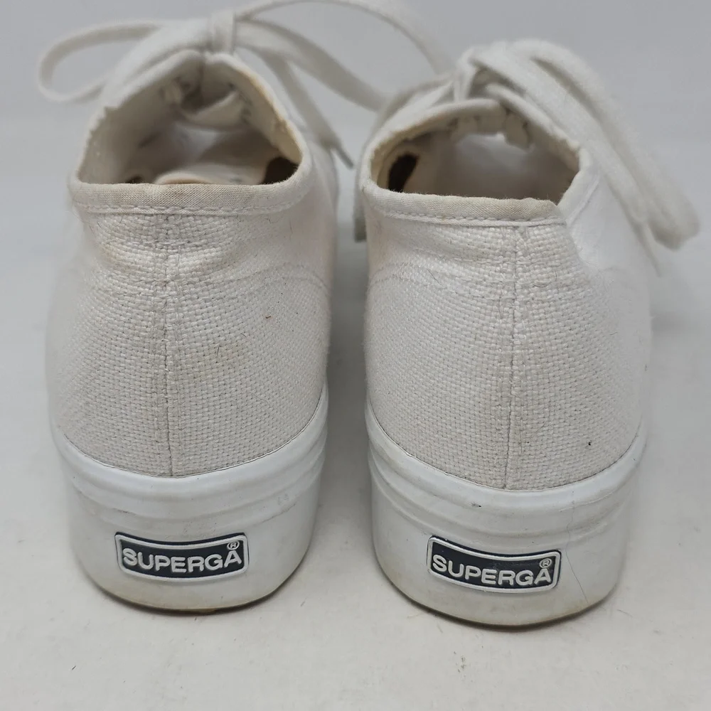 Superga White Platform Sneakers Classic Canvas Design Size 8